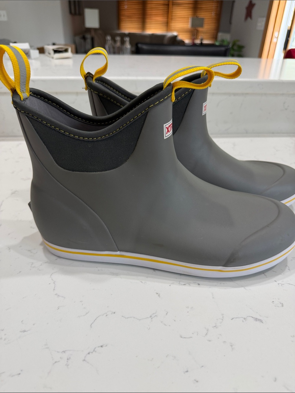 Xtratuf Men’s Gray Waterproof Ankle Boots with Yellow Trim